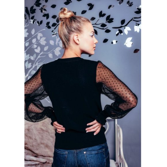 🥳🥳HP🥳🥳Black Mesh Sleeve Knit Pullover NWT - Picture 3 of 4